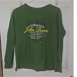John Deere Cowgirl Long Sleeve Graphic T-Shirt Green‎ Rhinestone Cotton XL